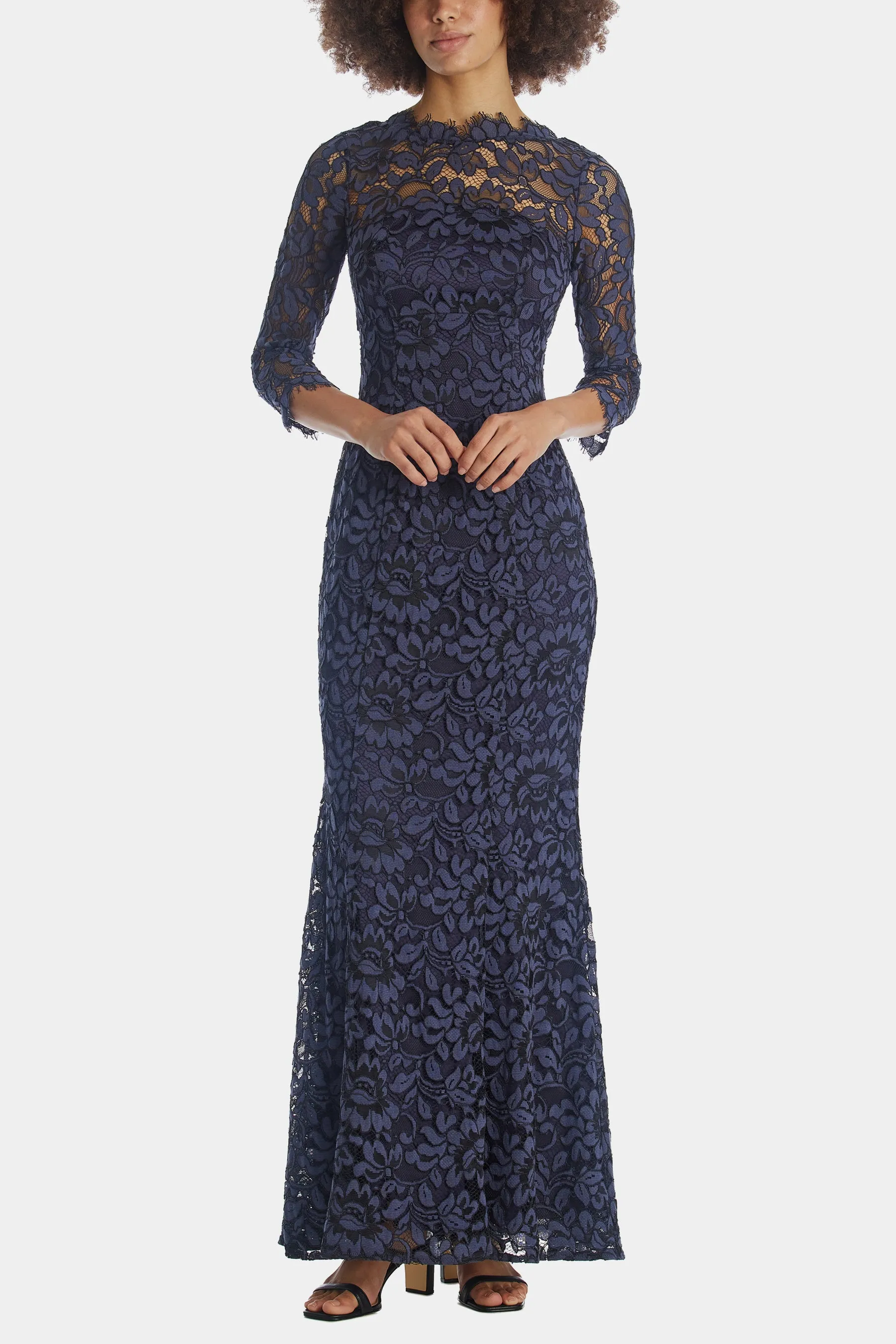Illusion Sleeve Mermaid Gown